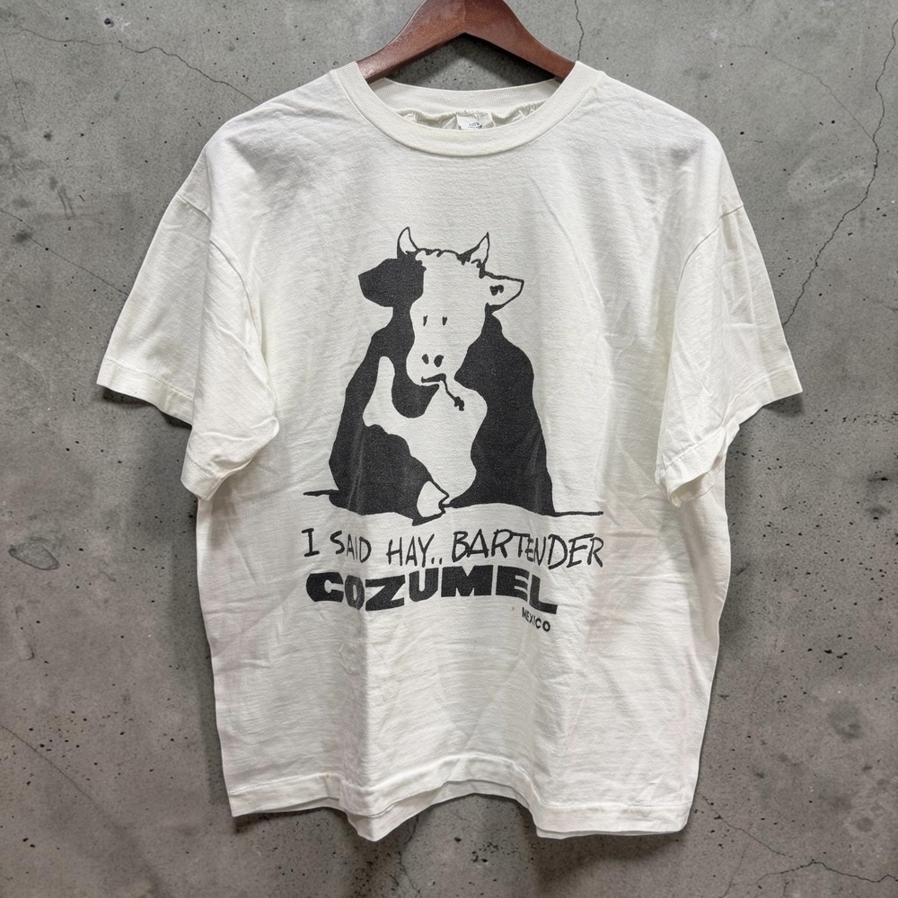 Vintage 90s Cozumel Mexico Cow Graphic T-Shirt Mens XXL White Single Stitch